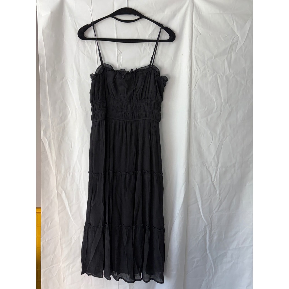 Trixxi Black Smocked Tiered Midi Dress Adjustable Straps L 26CZ9520FI
